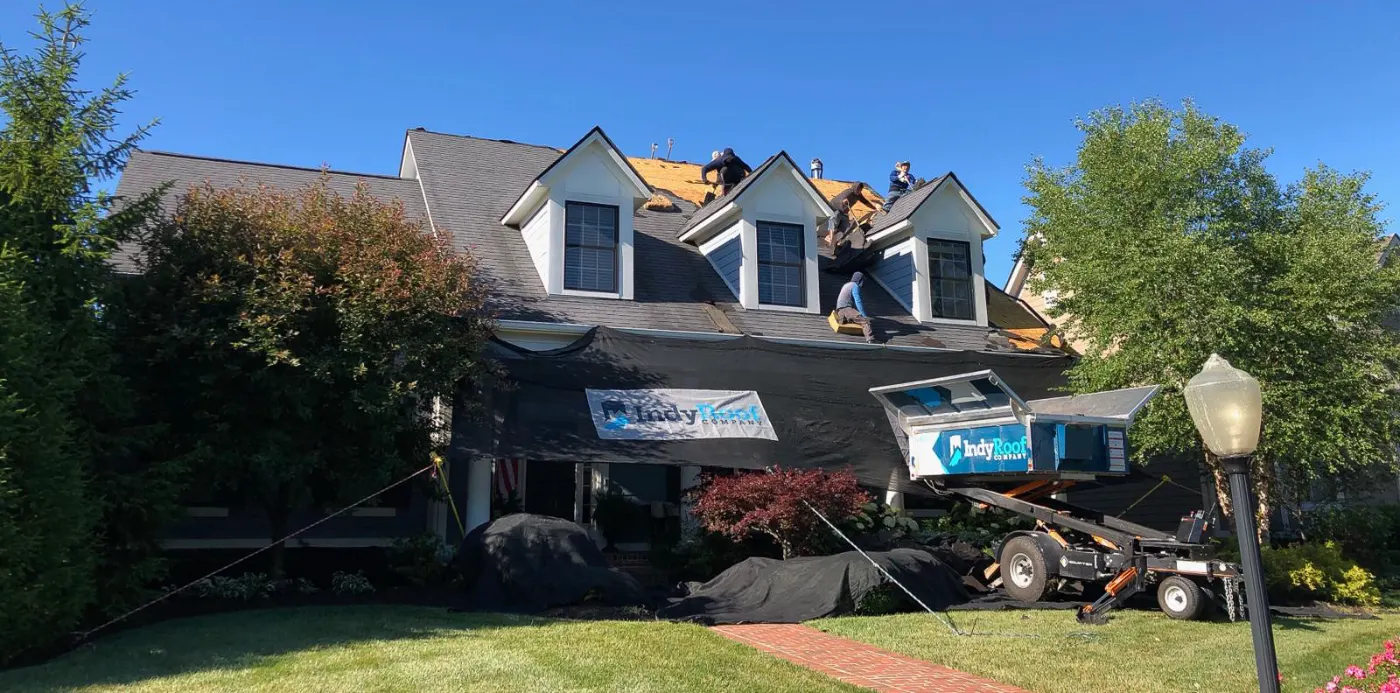 Tarping and dry-in on a Napoleon commercial roof